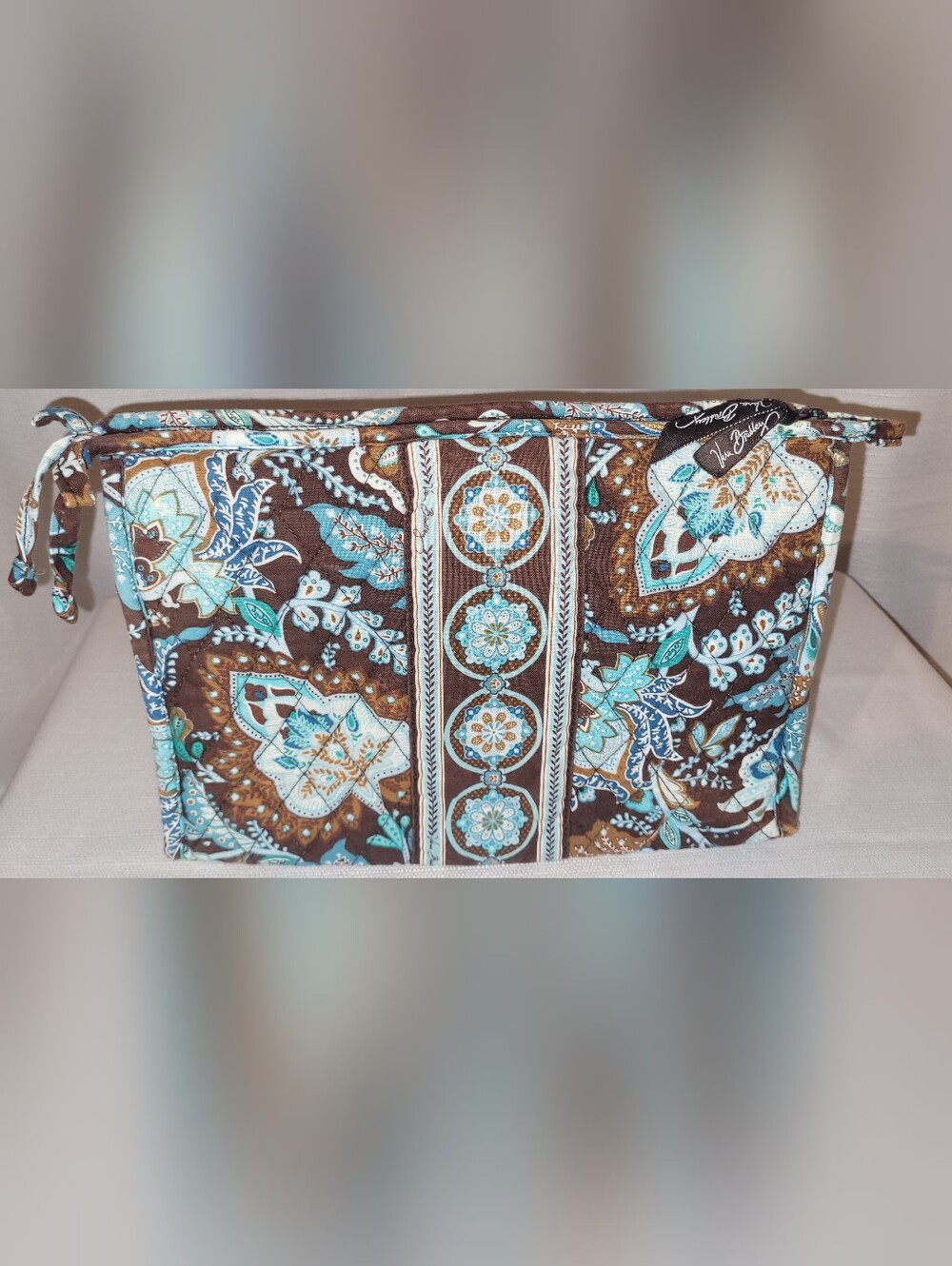 Vera Bradley Brown & Turquoise Quilted Makeup Pouch